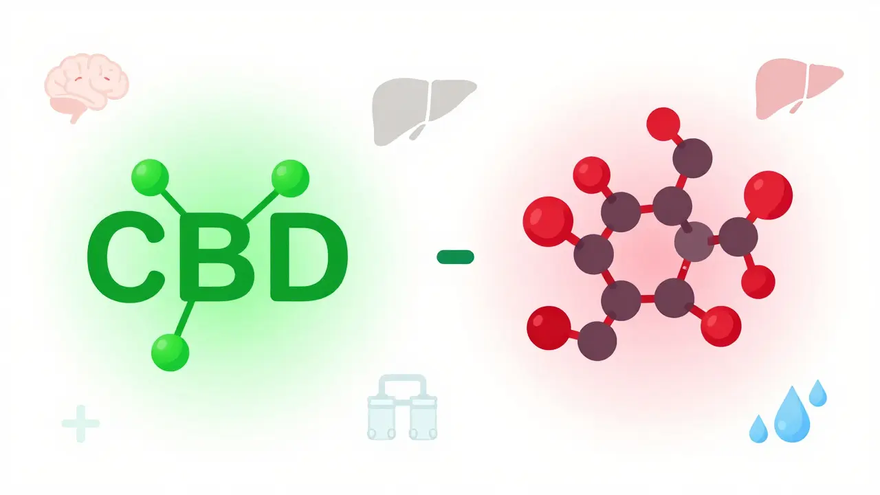 Abstraktní porovnání účinků čistého CBD a THC na tělo a spánek