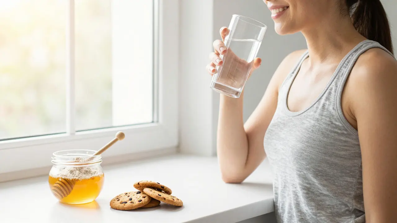 Svěží člověk pije vodu ráno, zdůrazňující hydrataci a zdravý životní styl