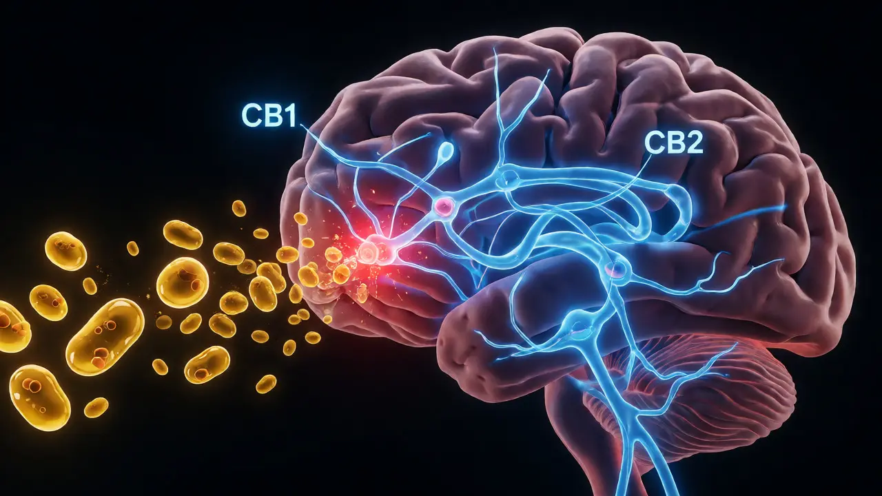 Conceptual visualization of a dog's endocannabinoid system overloaded by CBD