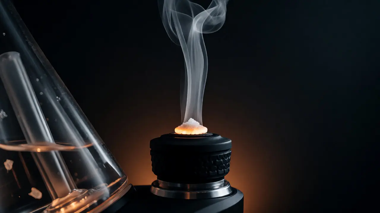 Vaporizér s nahřátým hrotem a stoupající párou z CBD krystalu